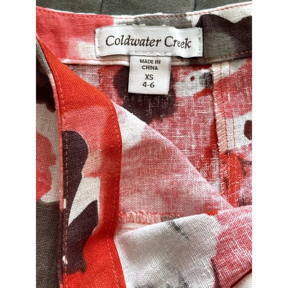 Coldwater Creek Midi Skirt XS 4-6 Ivory Pink Red Floral Linen Cottagecore NWOT - Picture 6 of 7